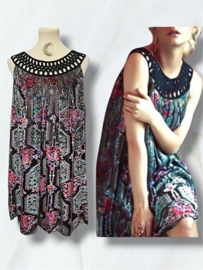 Anthropologie Linnea Velvet Burnout Swing Dress by Moulinette Soeurs Large EUC